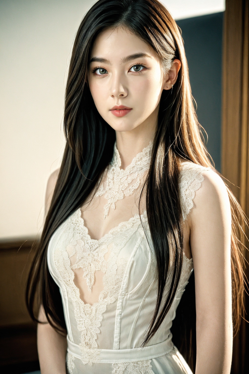 (extremely detailed:1.4),(realistic:1.4),1girl,(long hair:1.4),dress,lace,