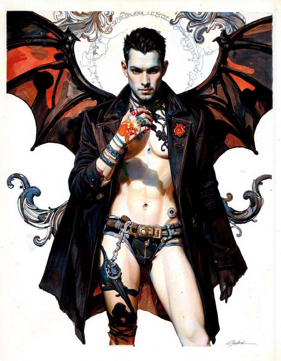 A graphic erotic comics illustration style featuring Ra's al Ghul art by Loose Gestural and kaethe butcher. on Tensor.Art