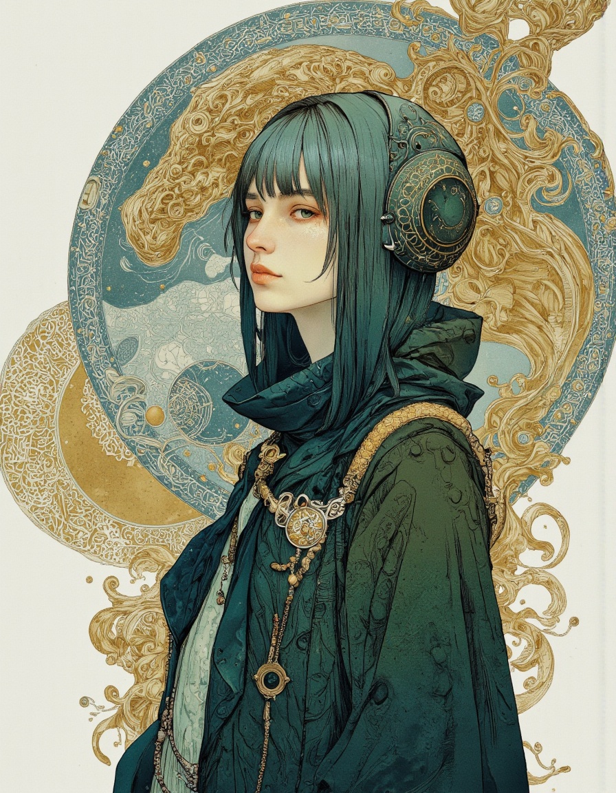 A digital illustration in style of James C. Christensen Ethereal minimalist Alien race cybergoth fashion photography drawi...