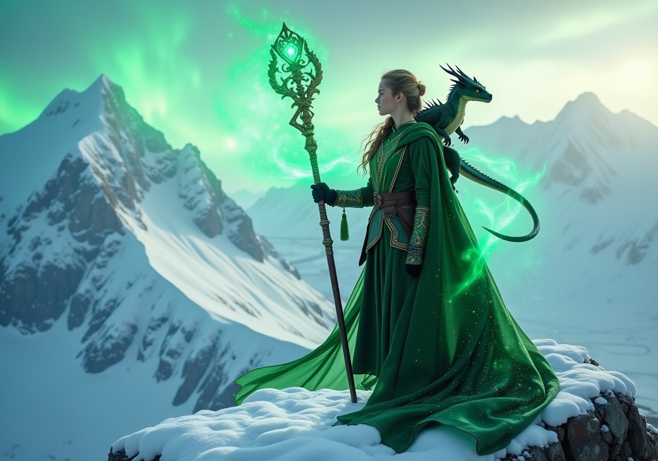 In a realm where magic weaves through the air like whispers,  a 19-year-old girl named thomasinara stands atop the snowy m...
