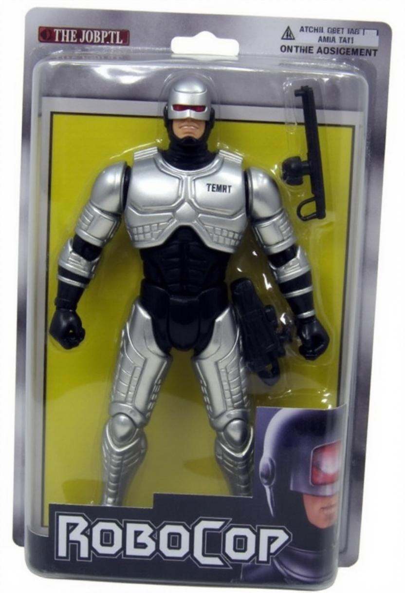 The image is a photograph of a packaged action figure of Robocop. on Tensor.Art