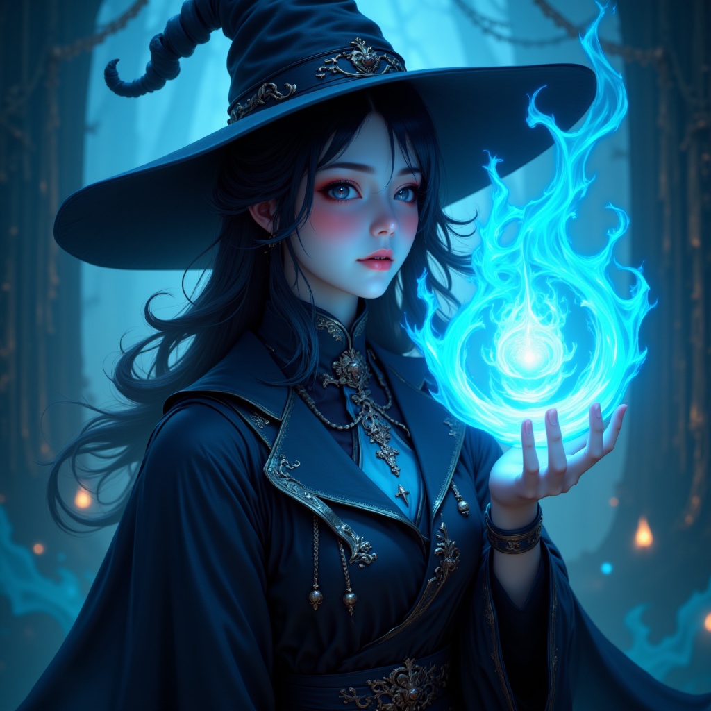 1girl,  a witch,  casting elemental spell on Tensor.Art