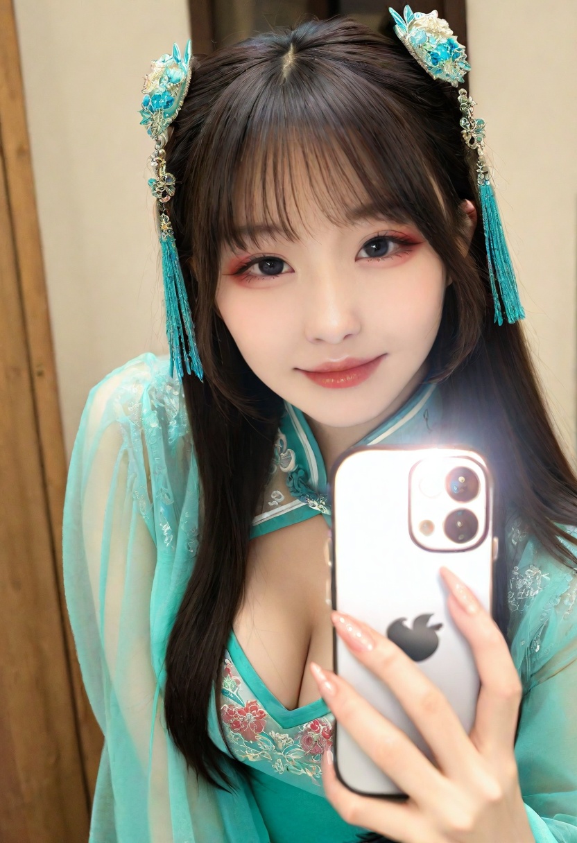 A Korean female idol Wearing see-through traditional Chinese cheongsam see-through Hanfu and very long sleeves,  ulzzang f...