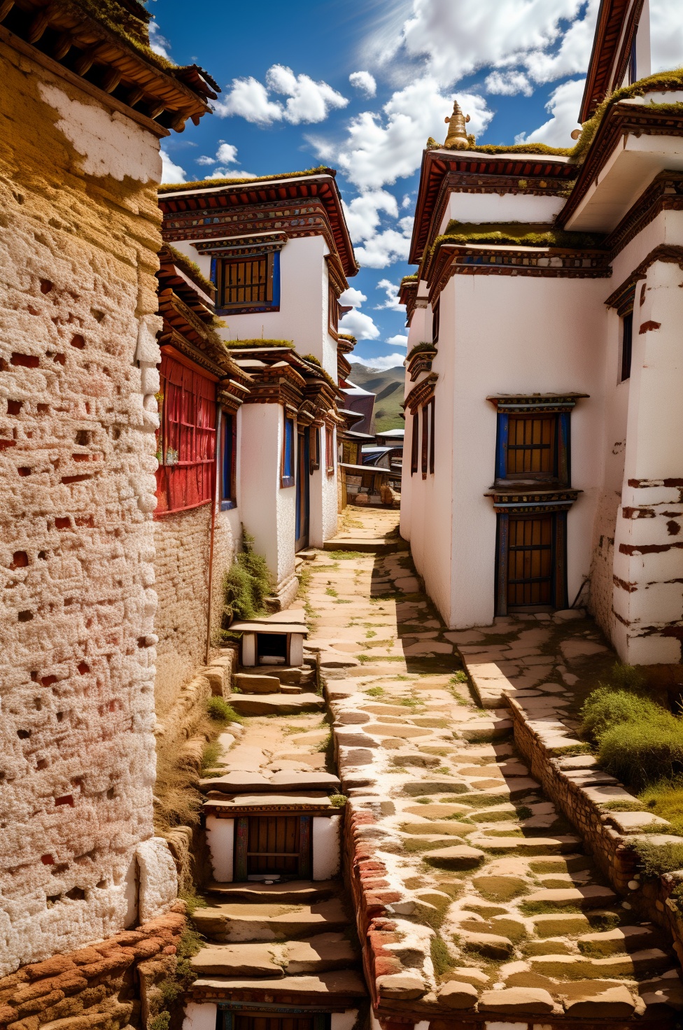 Tibetan architecture,  clouds,  windows on Tensor.Art
