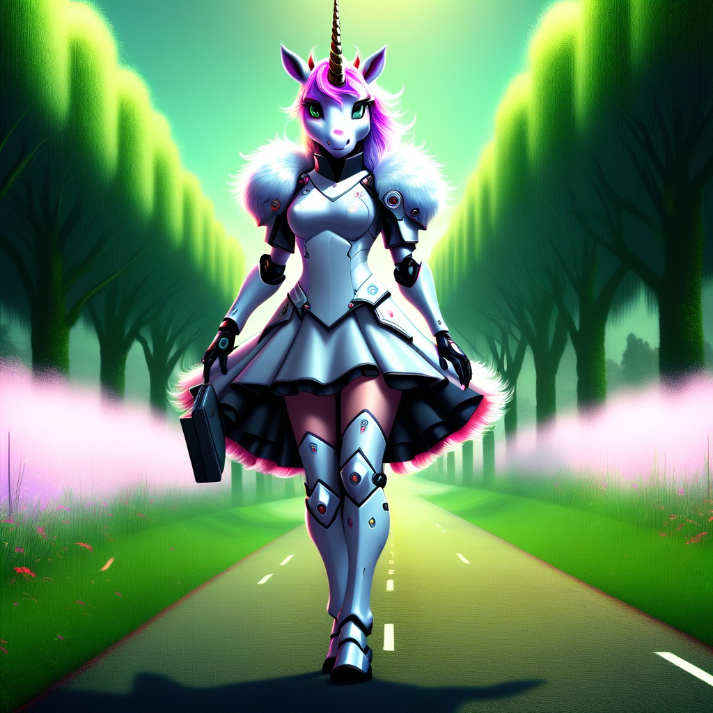 android,  furry female,  grass on Tensor.Art
