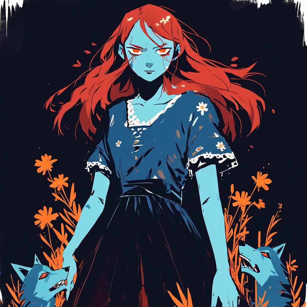 a woman wearing a dress made of flowers,  wolves,  epic lighting on Tensor.Art