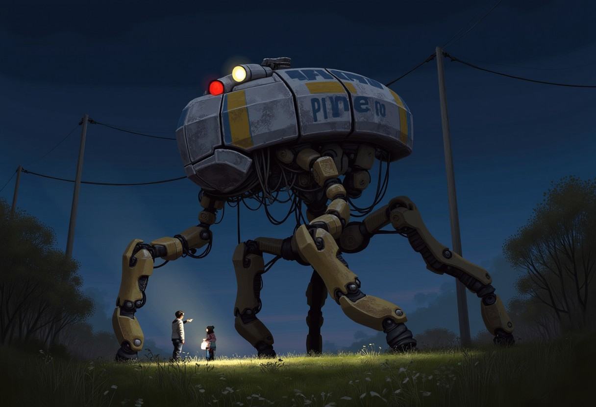 Simonstalenhagstyle,  bipedal robot,  wires on Tensor.Art