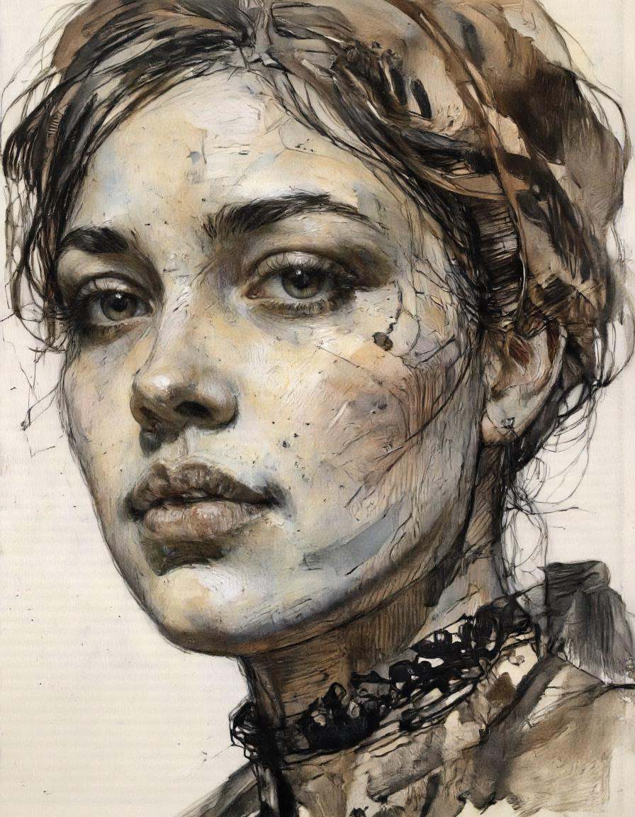 a beautiful woman,  art by Egon Schiele and Nick Veasey on Tensor.Art