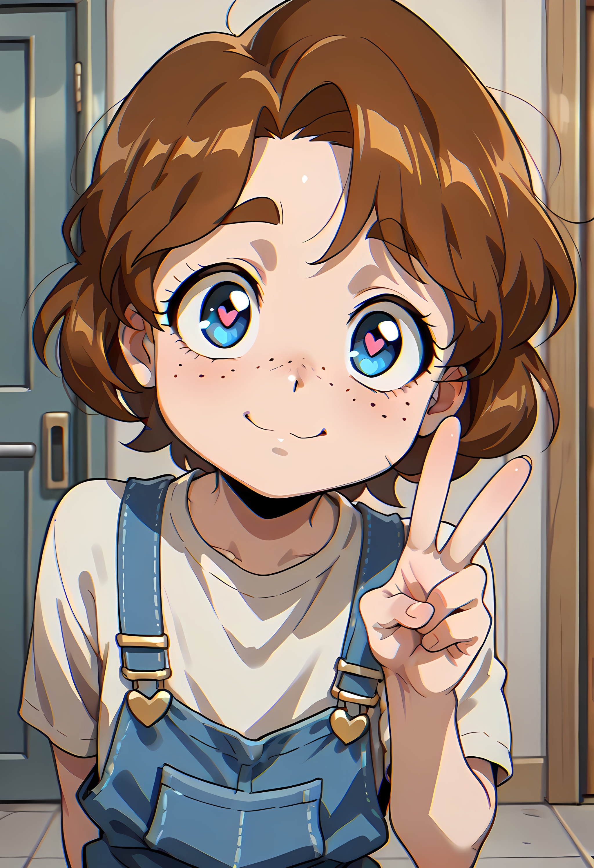 sarah ,  a closeup of a cartoon girl ,  blue overalls on Tensor.Art