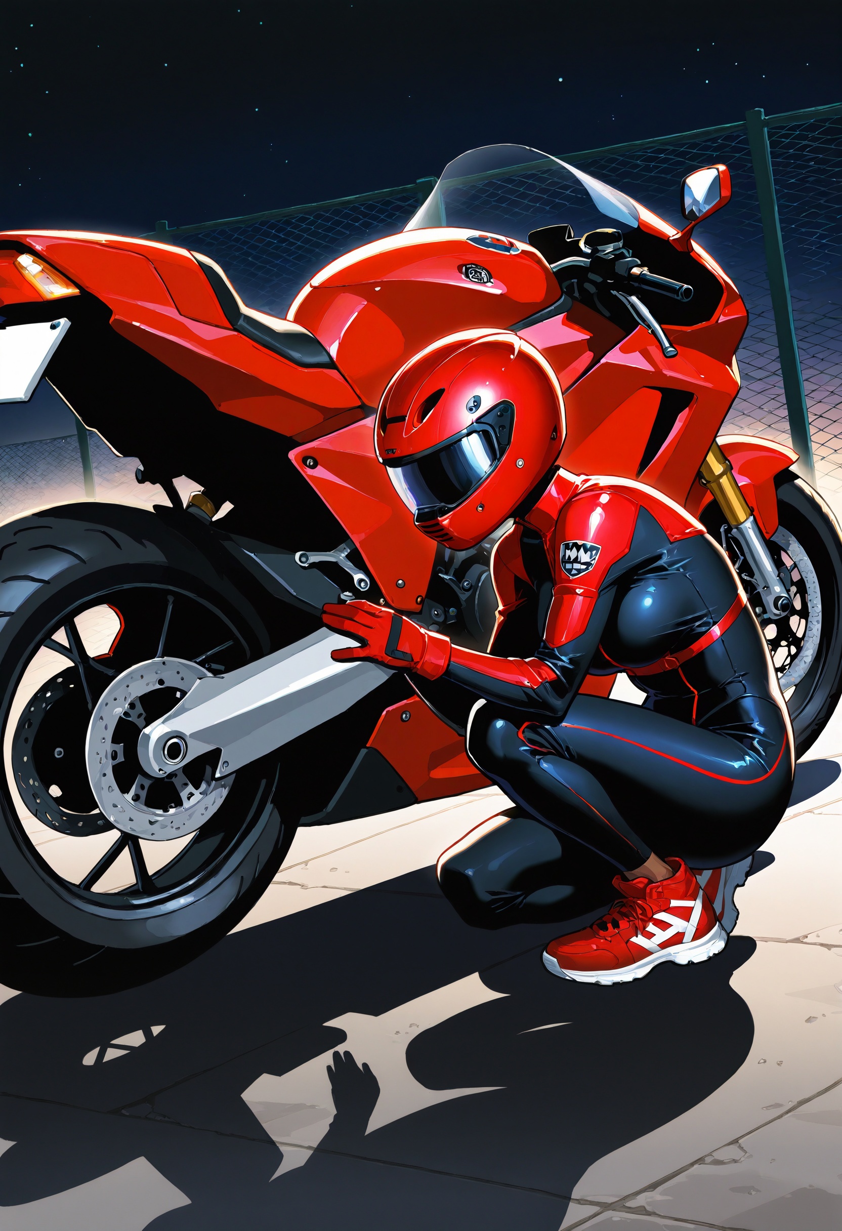 1girl,  red helmet,  motor vehicle on Tensor.Art