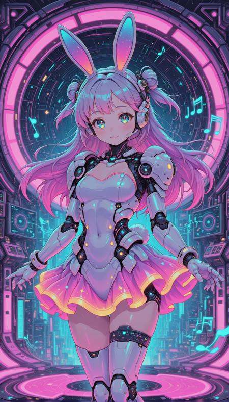 1girl,  cyber idol,  futuristic headset with bunny ears on Tensor.Art