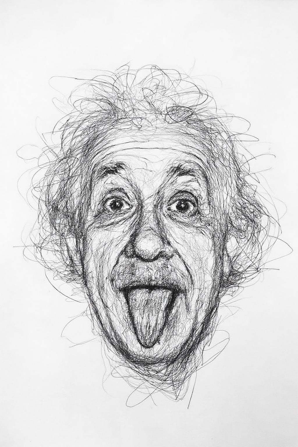 Drawing depicting the face of Albert Einstein. He is making a face. on Tensor.Art