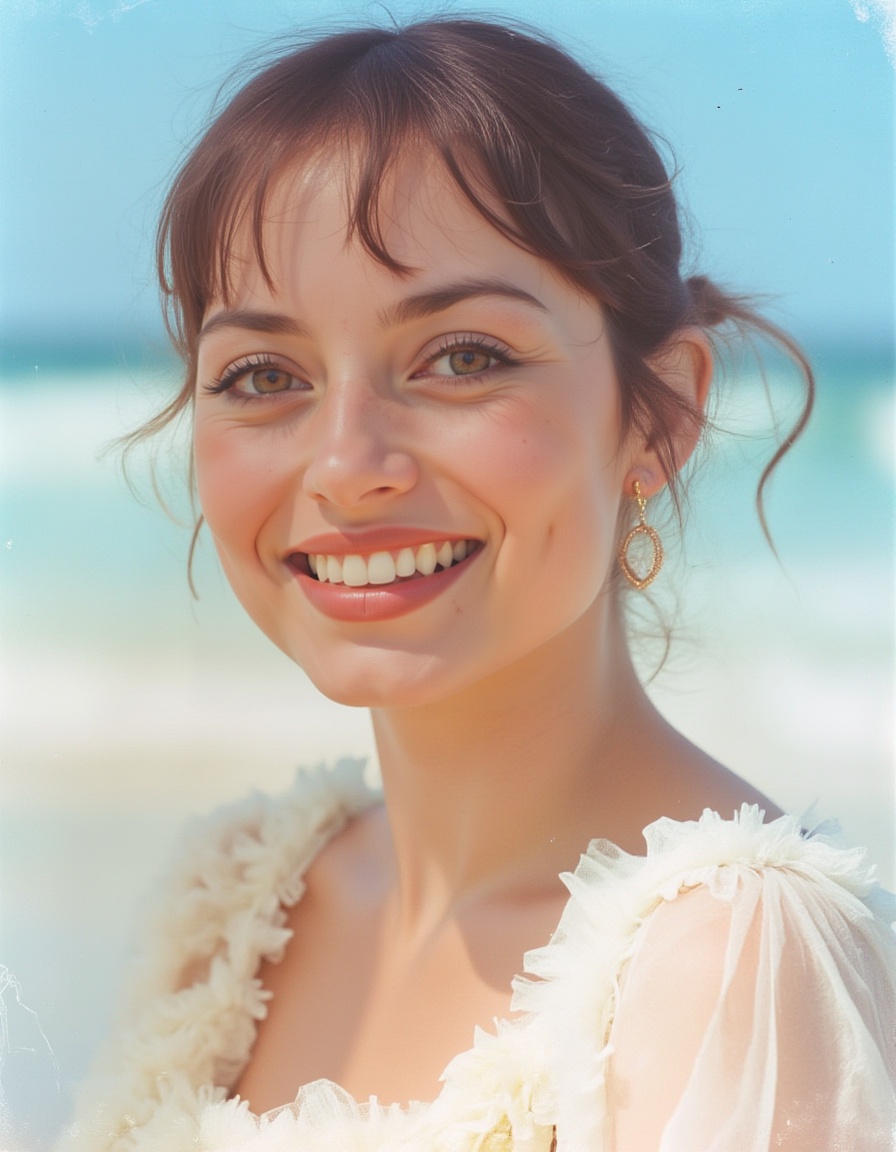 closeup portrait photo,  annarobbie01 wearing a beautiful ballerinal white dress,  summertime on Tensor.Art