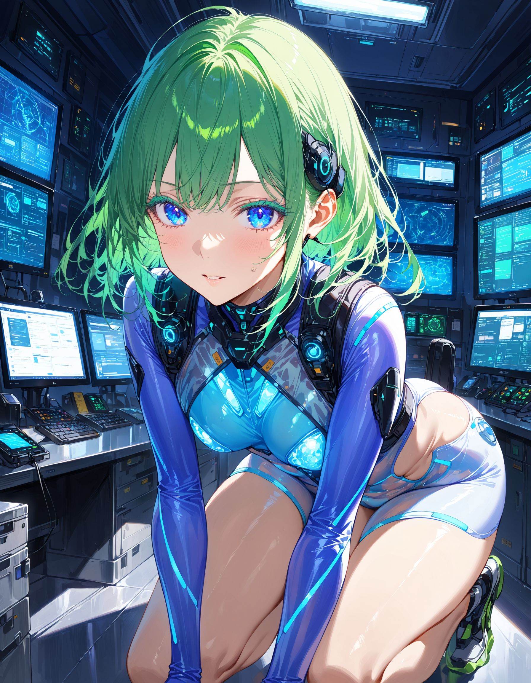 1girl,  communication headset,  green hair on Tensor.Art