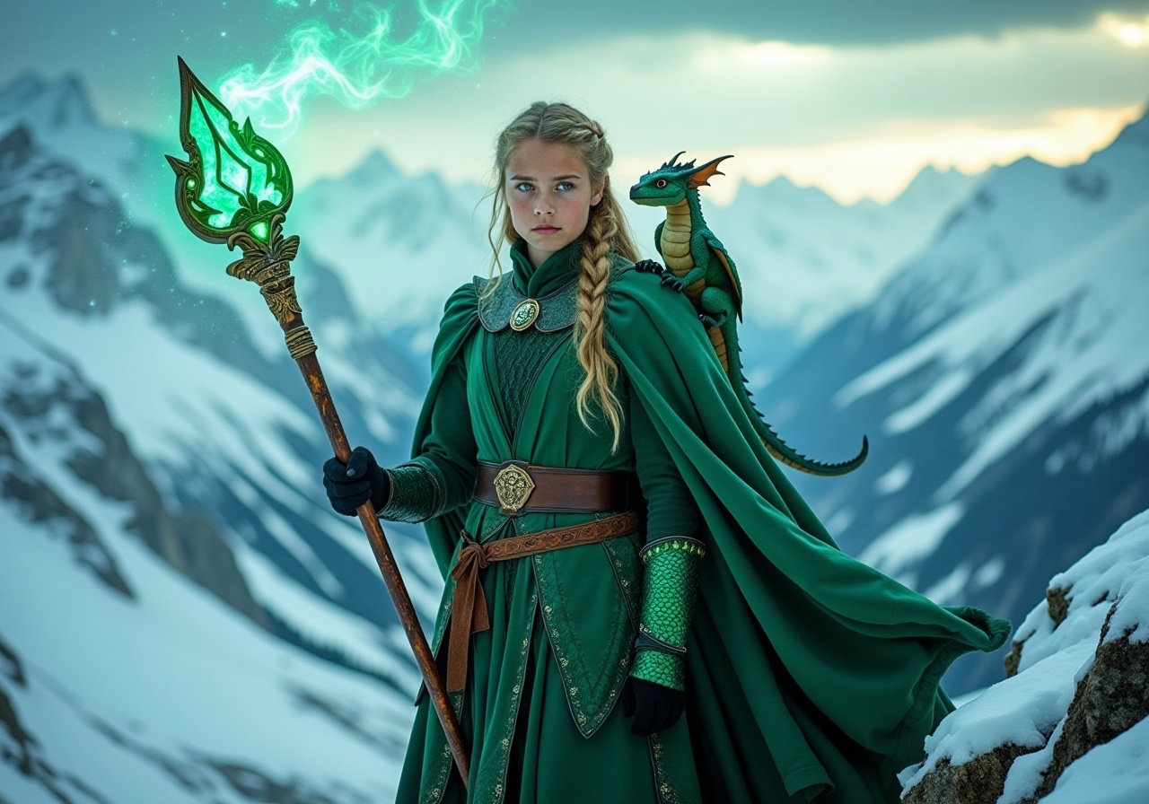 In a realm where magic weaves through the air like whispers,  a 19-year-old girl named thomasinara stands atop the snowy m...