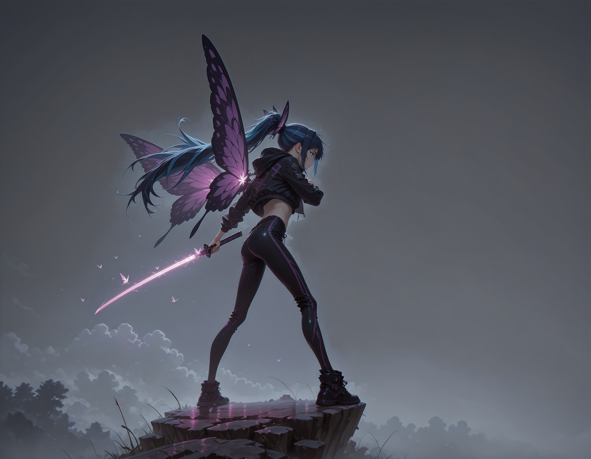 1girl,  holding glowing katana,  jacket on Tensor.Art