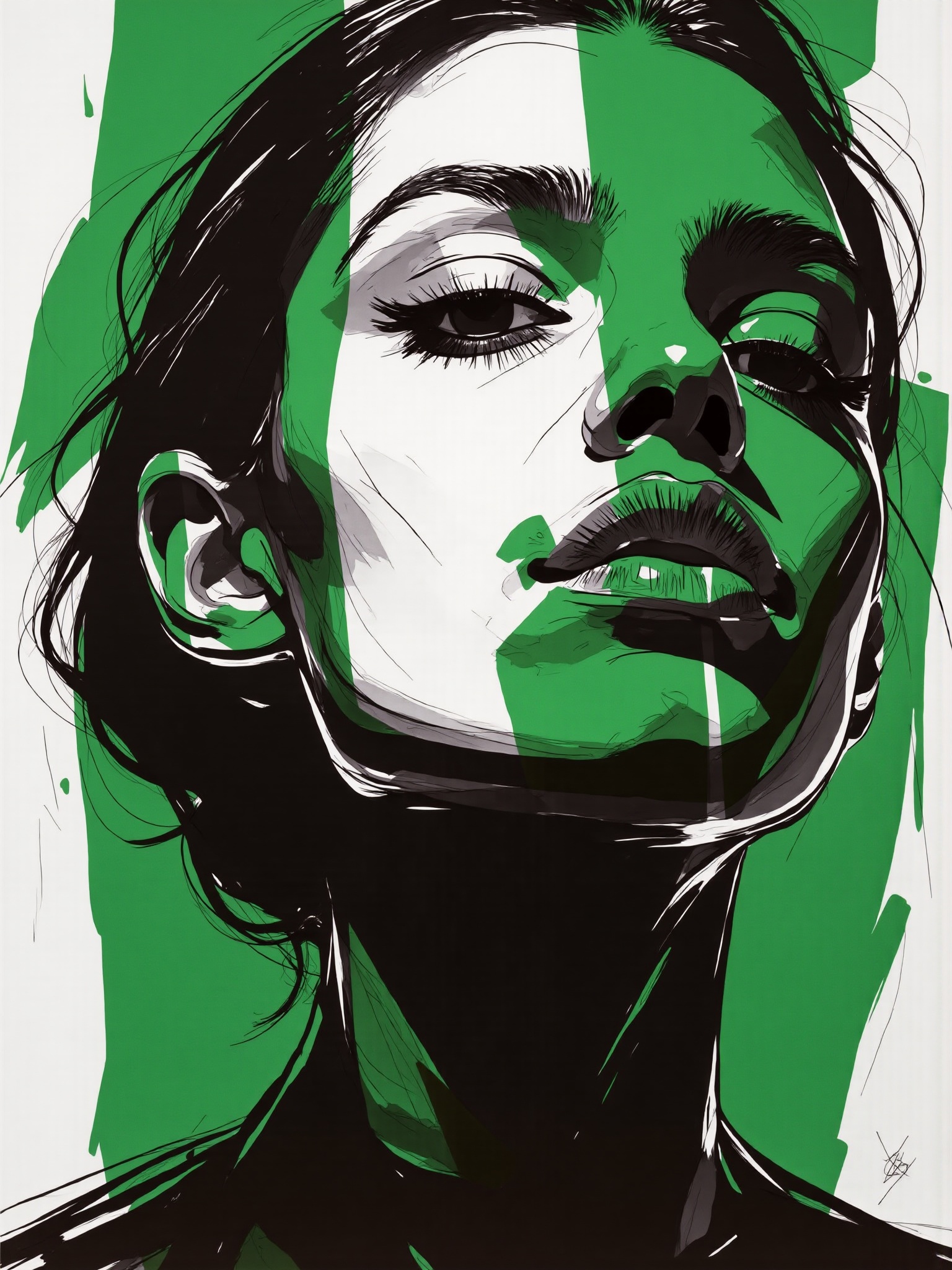 black and white and green mad-mdrnmnmlsm painting of a brush_stroke on Tensor.Art