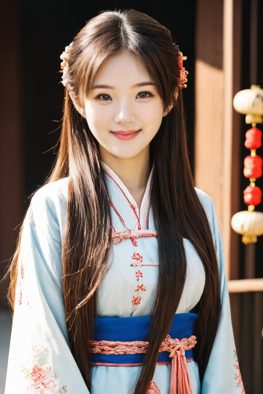 beautiful girl, (smirk:0.4), long hair, chinese clothes