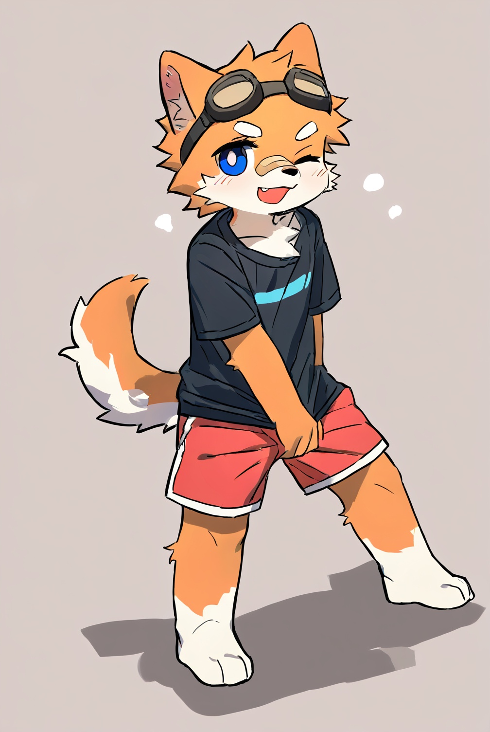 [[nploser,nekowuwu]],solo,shota,furry,kemono,dog_boy BREAK [red_inner_ear],[orange_fur,blue_eyes],white_hikimayu BREAK portrait,one eye closed,(masterpiece, best quality:1.1),body fur,anthro,<lora:AFB厂1:0.8>,t-shirt,