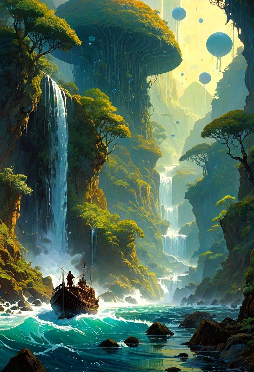 water world wave hitting a science fiction fantasy illustration,  water everywhere,  all around on Tensor.Art