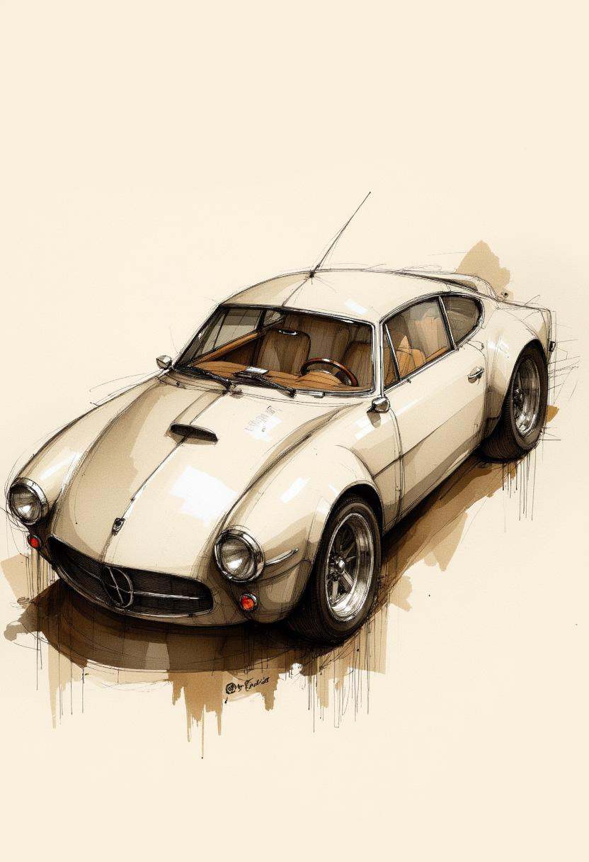 Sketck in the style of Leonardo da Vinci's sketches of a concept car,  masterpiece,  best quality. Charcoal and crayon on...