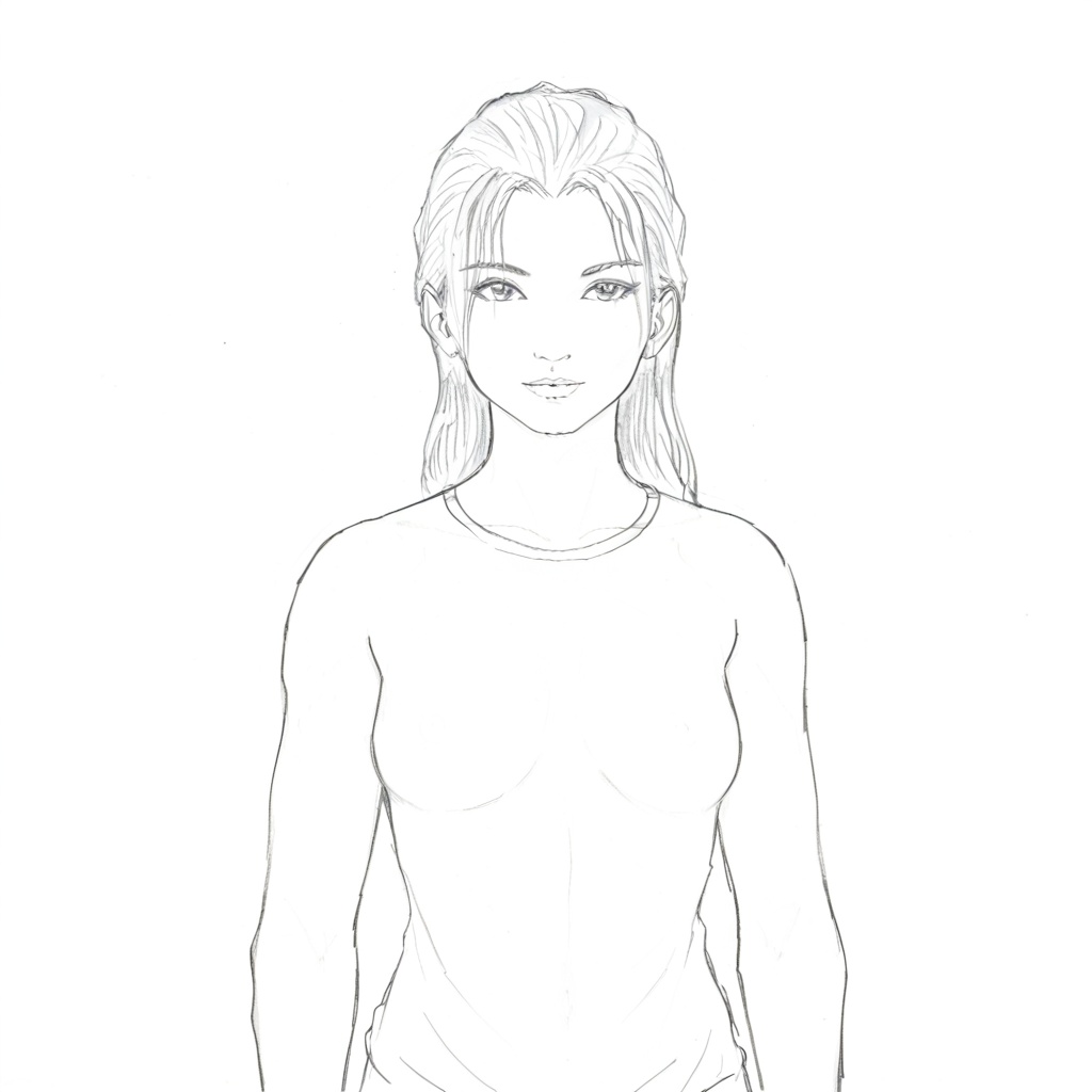 (white background:1.2),looking at viewer,(SOLO:1.4),outline,simple background,upper body, cowboy shot,looking at viewer,(((arms at side))),  my style,traditional media,monochrome,, sketch<lora:mystyle-pony:0.8>