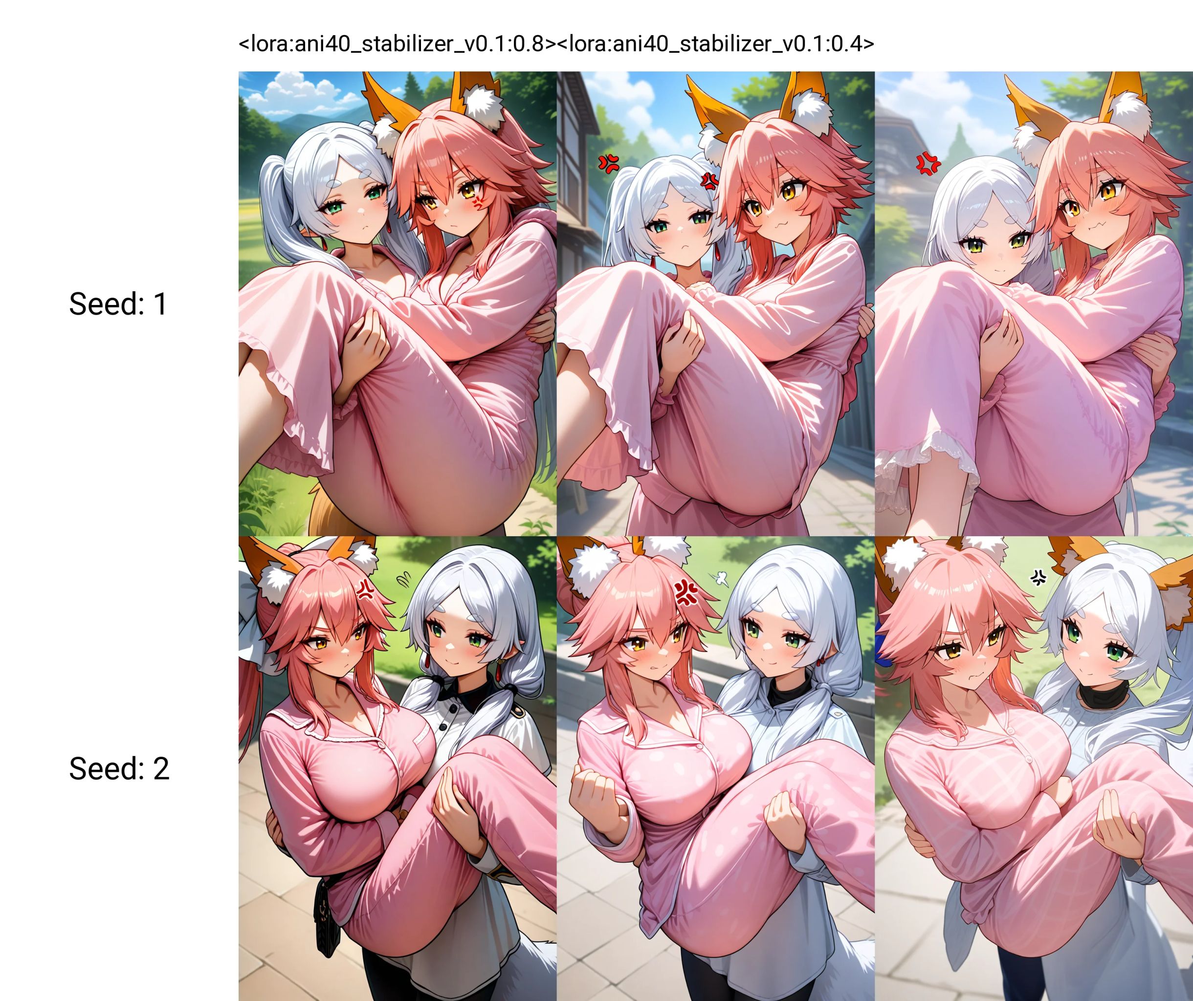2girls,  tamamo \(fate\),  fox ears on Tensor.Art