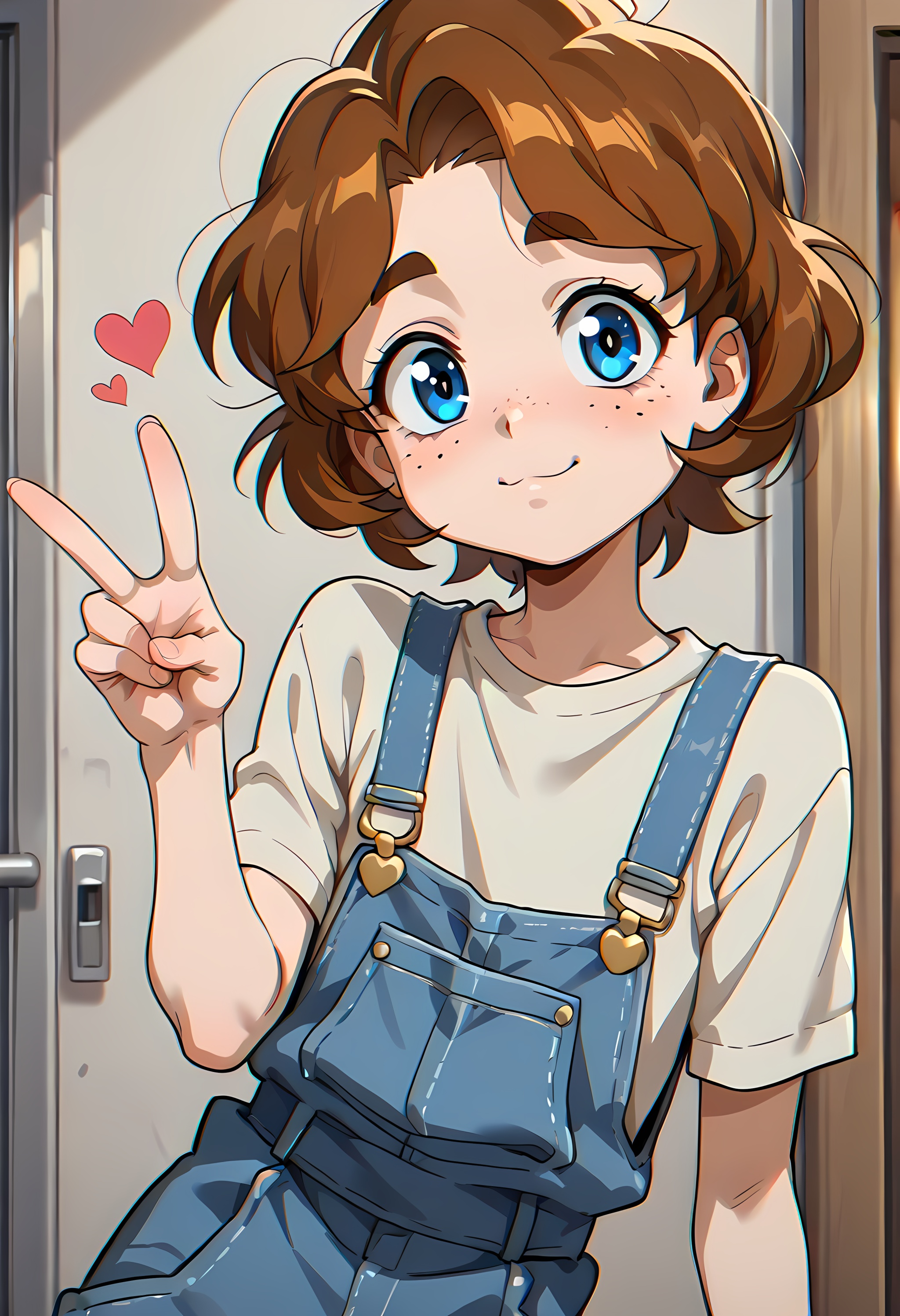sarah ,  a closeup of a cartoon girl ,  blue overalls on Tensor.Art