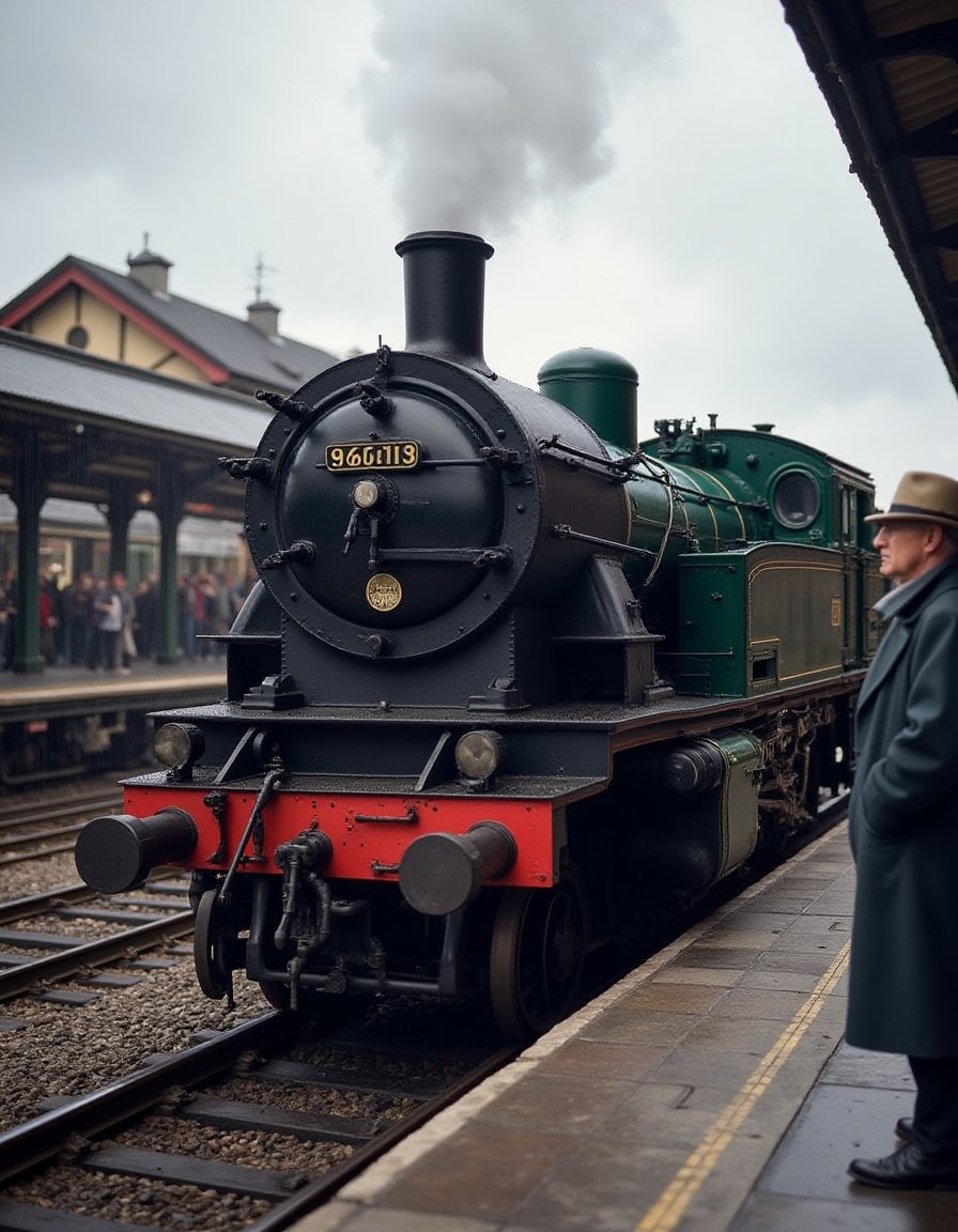 A vintage steam locomotive,  number 96.013,  stands majestically at a train station on Tensor.Art