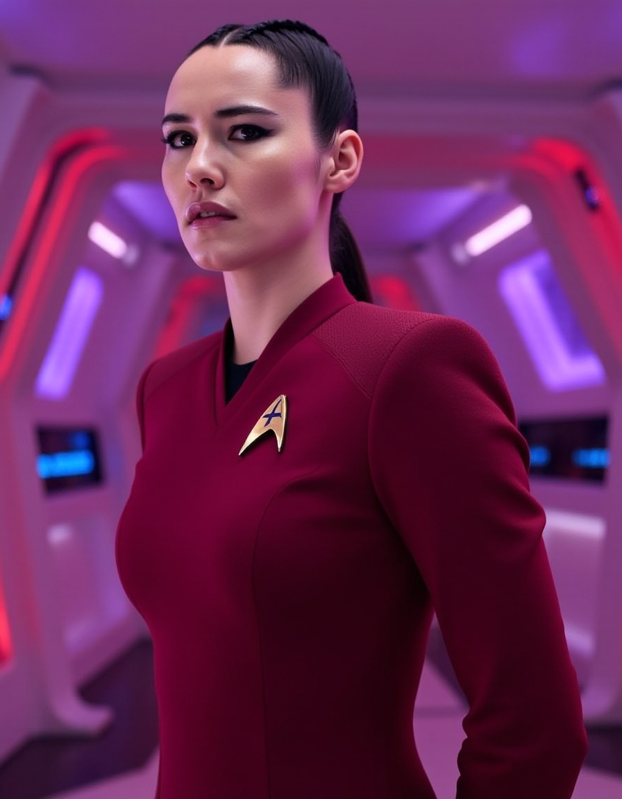 Woman in dark-red uniform,  serious expression,  mid-20s on Tensor.Art