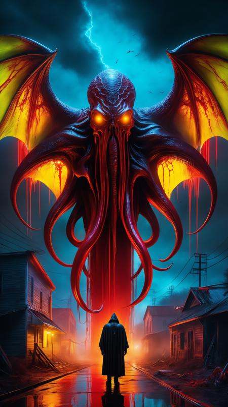 sharp neon sky filled with the souls of the deads,  fog,  neon spirits on Tensor.Art