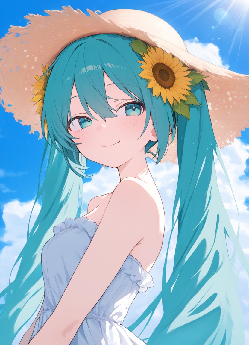1girl,  hatsune miku,  strapless dress on Tensor.Art
