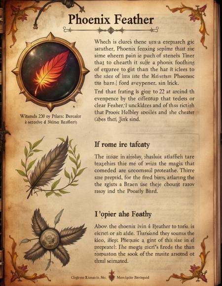 spllbkpg,  The guide explains the use of Phoenix Feather,  with an illustration showing a single feather glowing with vibr...