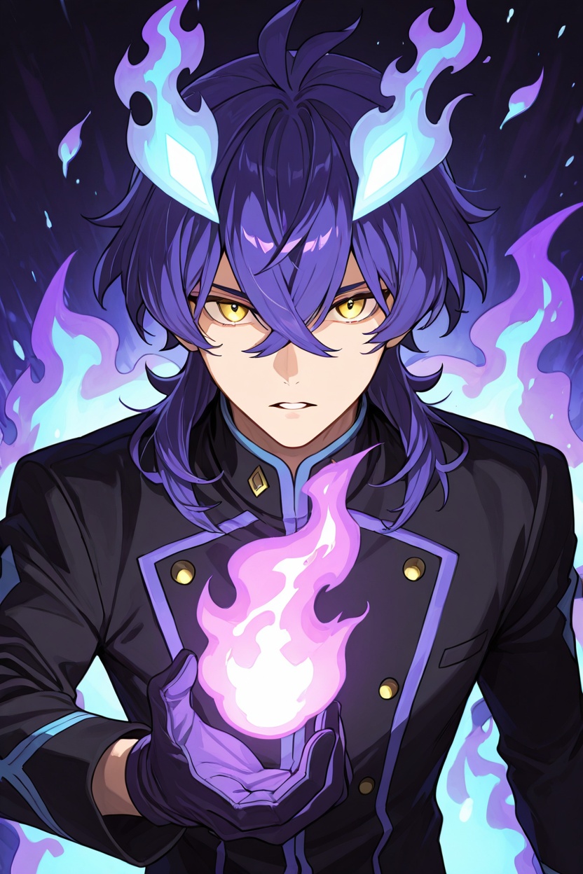 1boy,  upper body,  blue long purple hair on Tensor.Art