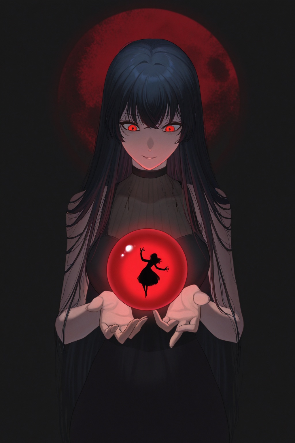 A spooky digital illustration features a dark,  shadowy figure against a deep,  almost black background. The figure on Ten...