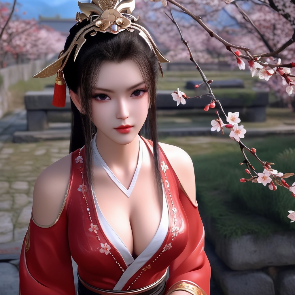<lora:835-DA-XL-晏琉璃-婚服:0.8>, (,1girl, ,best quality, ),,  ,ultra realistic 8k cg,, ,masterpiece, (( , )),, ,   plum blossoms,    ,,  (cleavage),,  (), ,,