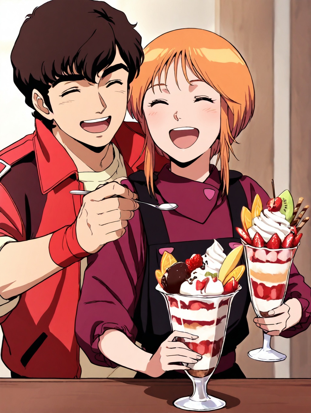 ((A boy is feeding a girl a parfait)),  elpeo ple,  smile on Tensor.Art