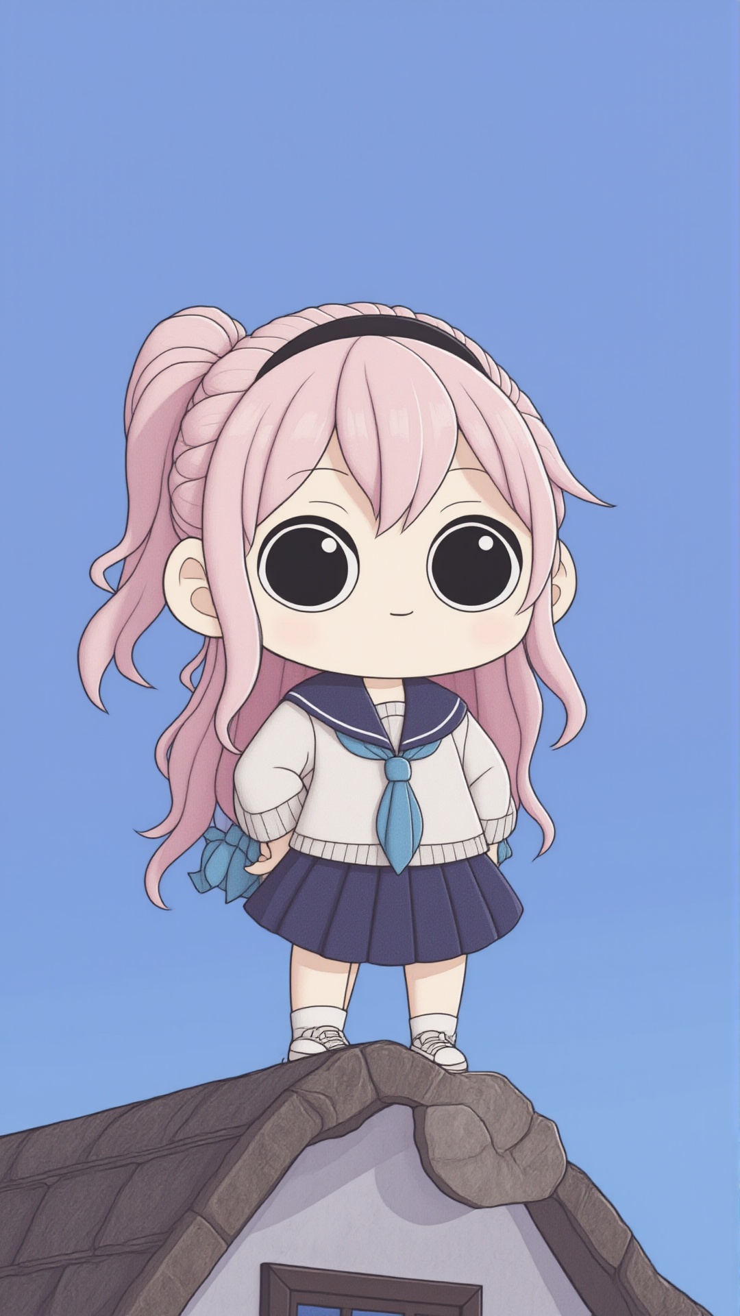 kawaii style a woman standing on top of a roof with her hands on her hips on Tensor.Art