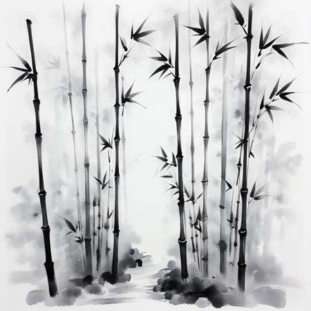 ArsMJStyle,  Zen Ink Wash Sumi-e,  A bamboo grove with tall on Tensor.Art
