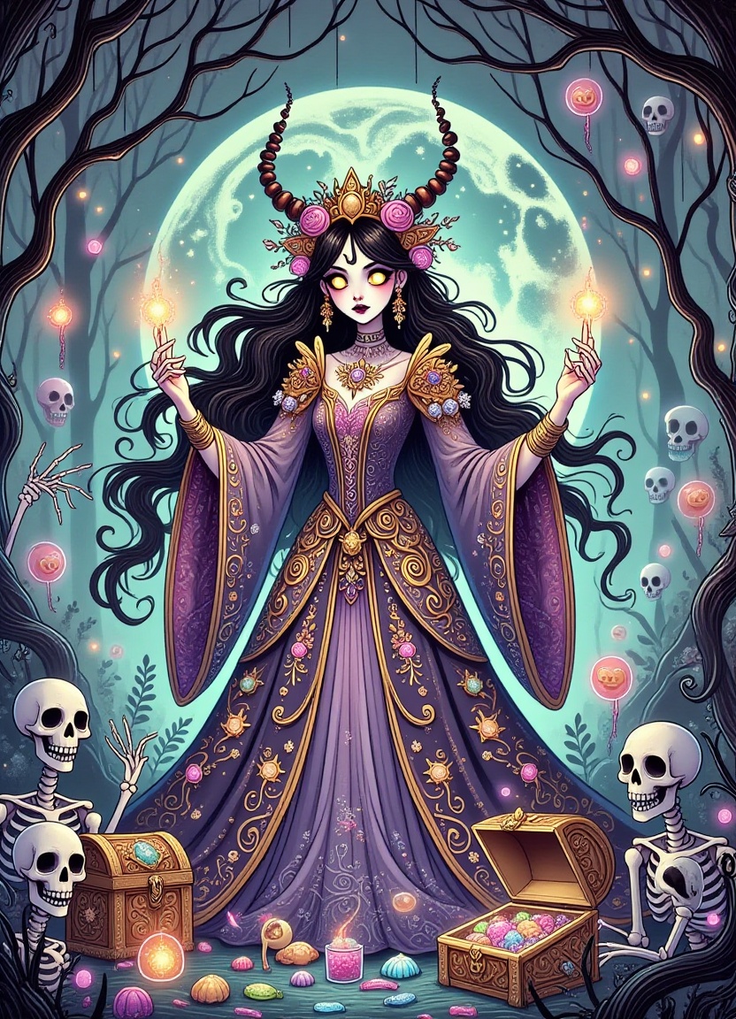 A mystical DonMPr1nc3551000FX princess stands in a whispering day of the dead witch eerie swamp surrounded by wormy jello...