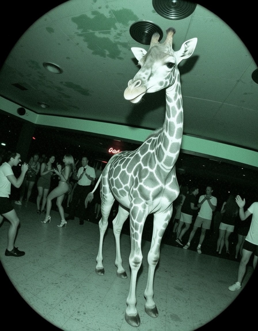 OhSoCCTV,  a giraffel dancing in a night club on Tensor.Art