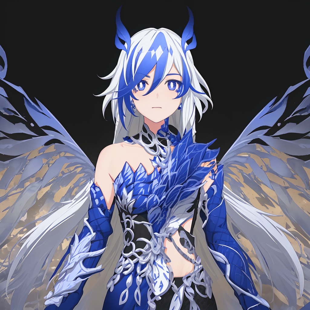 bright pupils, pelvic curtain, blue fire,gauntlets, mechanical parts, white skin, phoenix, shorts, collarbone, jewelry, twintails, eyelashes, elbow gloves,armor,blue legwear,thighhighs,boots,facial mark,head wings,blue gloves,two-tone hair,earrings,gloves,tassel,leotard,skirt,dress,elbow gloves,twintails,bare shoulders,tattoo,phoenix,ribbon,blue ribbon,bangs,white hair,blue eyes,streaked hair,fu hua,blue hair,fiery hair,hair between eyes,multicolored hair,wings,jewelry,hair ornament,gloves,hair ribbon,pattern on hair,logo,white pupils,diamond shaped pupils<lora:符华-私设-冰崩落:0.8>