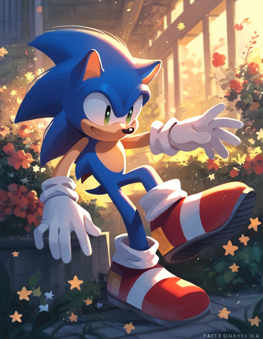 Sonic the hedgehog,  solo,  score_9 on Tensor.Art