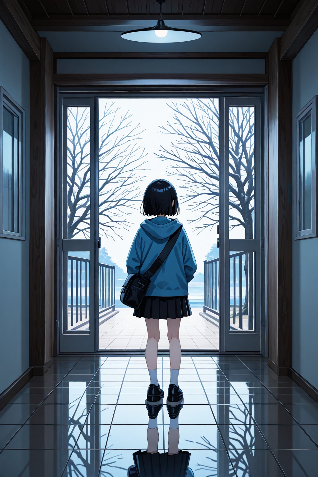 1girl,  bag,  bare_tree on Tensor.Art