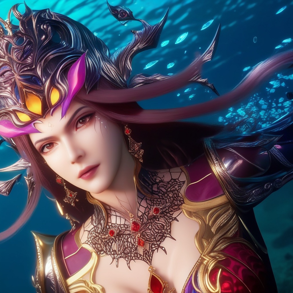 <lora:833-DA-XL-斗罗大陆-比比东-罗刹神:0.8>, (,1girl, ,best quality, ),,masterpiece, ((((, solo,  , ,solo focus, ,underwater, )))) ,ultra realistic 8k cg,   clean, masterpiece,     cinematic lighting, cinematic bloom,  (( , )),, , unreal, science fiction, luxury, jewelry, diamond, gold, pearl, gem, sapphire, ruby, emerald, intricate detail, delicate pattern, charming, alluring, seductive, erotic, enchanting, hair ornament, necklace, earrings, bracelet, armlet,,(cleavage),,