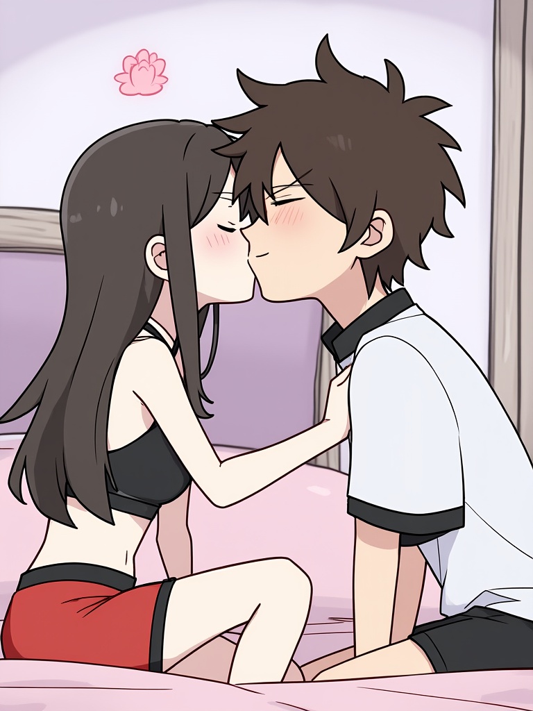 jbh,  Anime-style drawing,  Anime-style drawing of a young couple in a bedroom on Tensor.Art