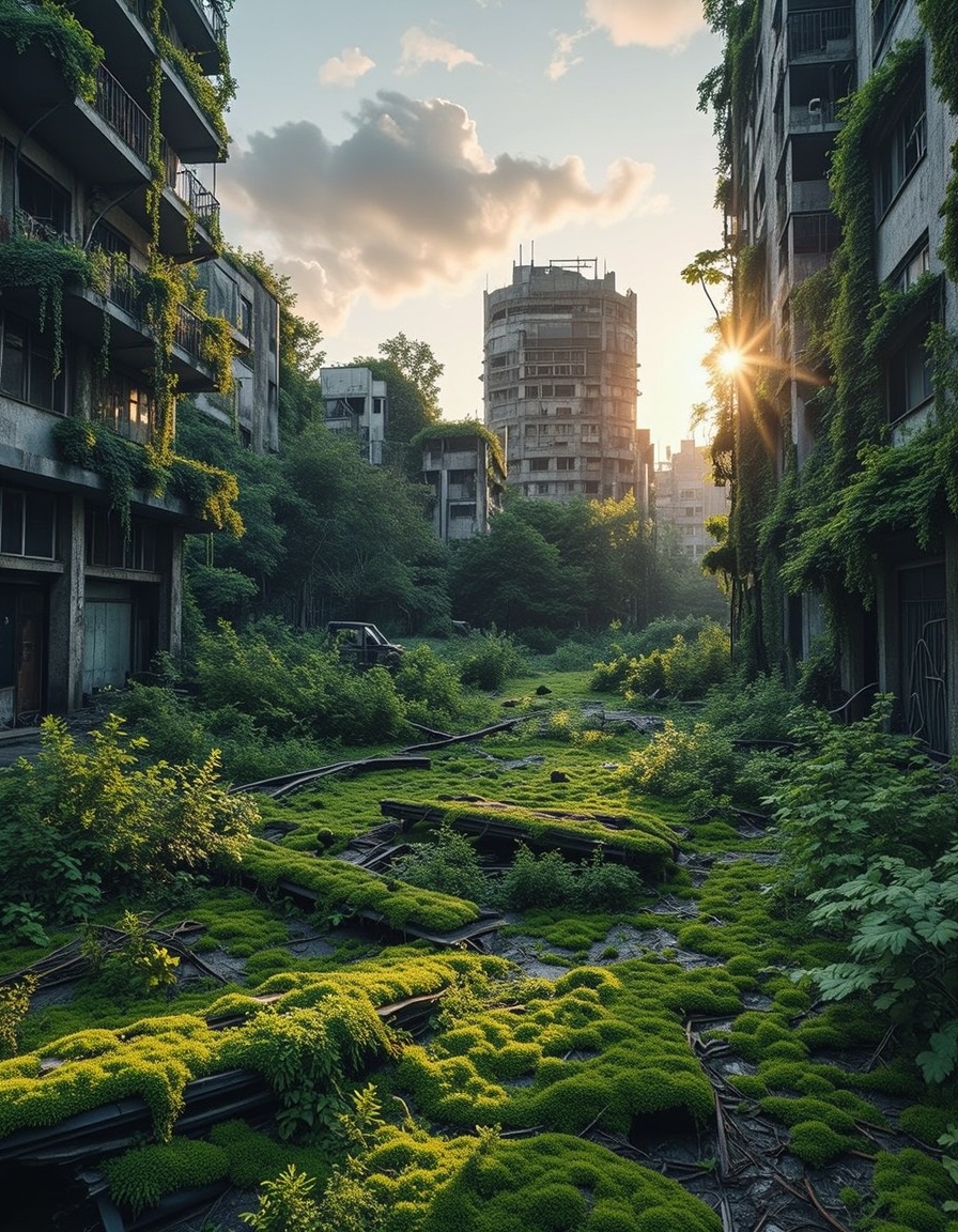 city of prypiat,  covered in moss,  post-apocalyptic on Tensor.Art
