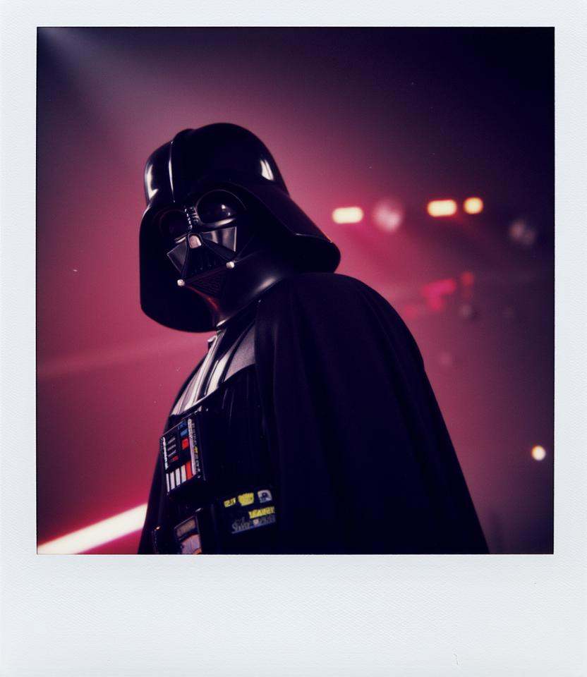 Polaroid of Star Wars Darth Vader himself on a synthwave style on Tensor.Art