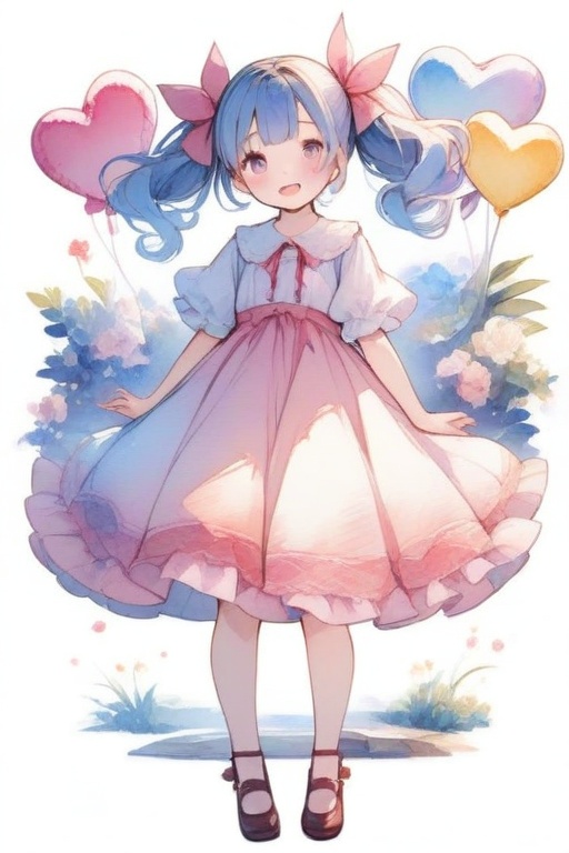 Watercolor painting,  1 girl,  heart-shaped balloon on Tensor.Art