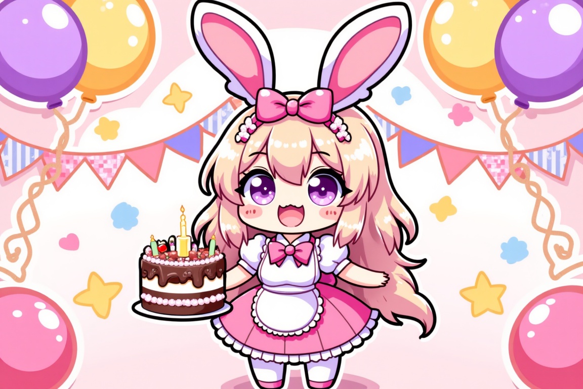 Sticker,  a cute girl in pink maid dress,  bunny ear on Tensor.Art